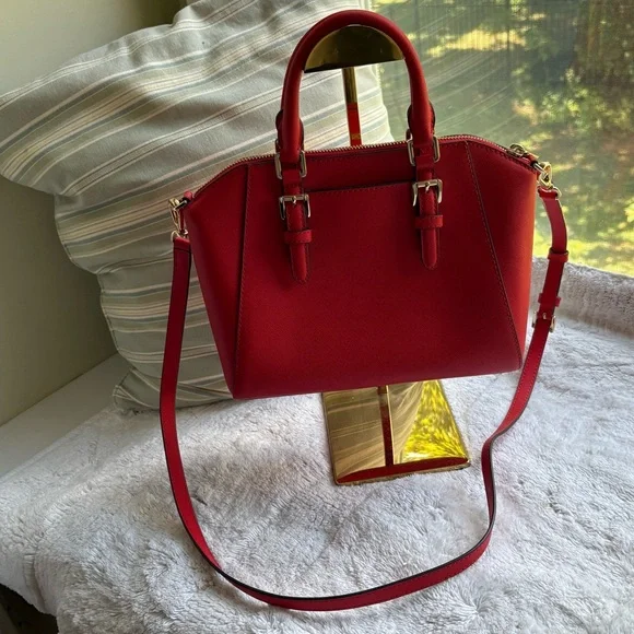 Michael Kors EUC Ciara Medium Saffiano Leather Satchel in Red - Picture 3 of 16